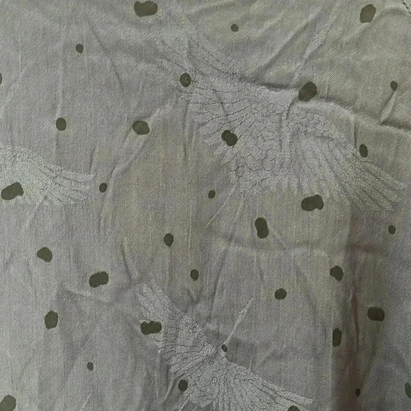 [Eu40/US M]Yaya Anthropologie 3/4 Flower Sleeve Silk Blue Blouse Flying Crane - Picture 7 of 9